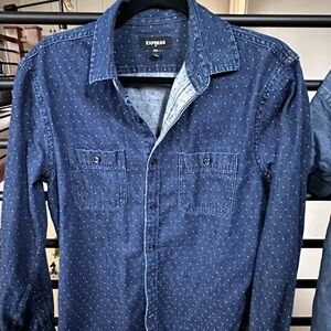 Express Navy Polka Dot Denim Shirt